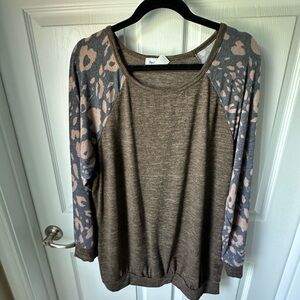 Brown and Gray Long Sleeve Women's Top